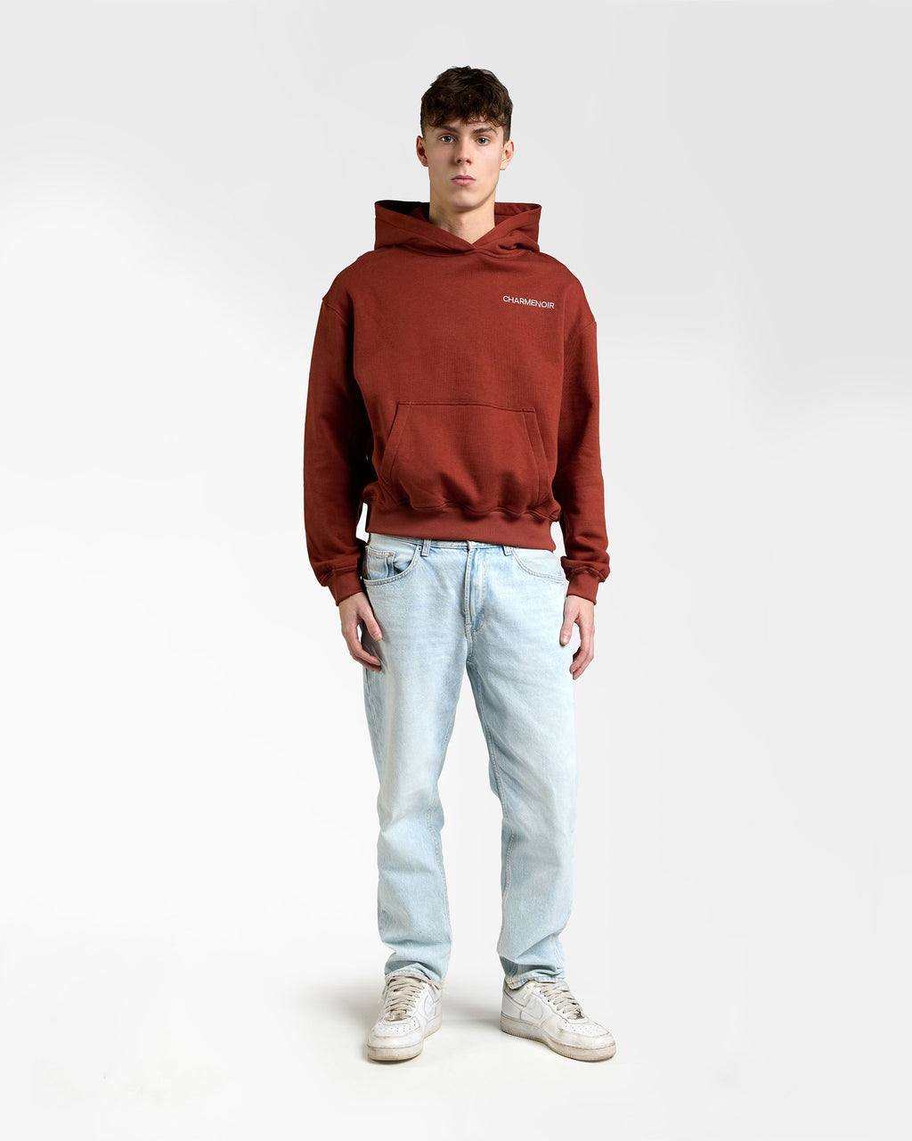 box crop hoodie embroidery brown